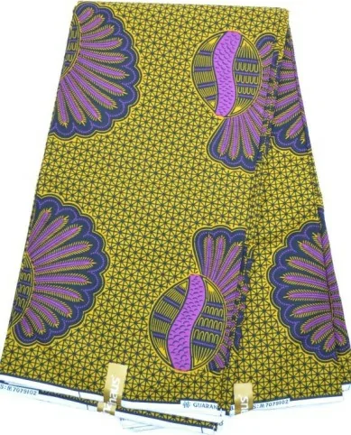 Tissu Wax jaune et violet au Mètre - PREMIUM