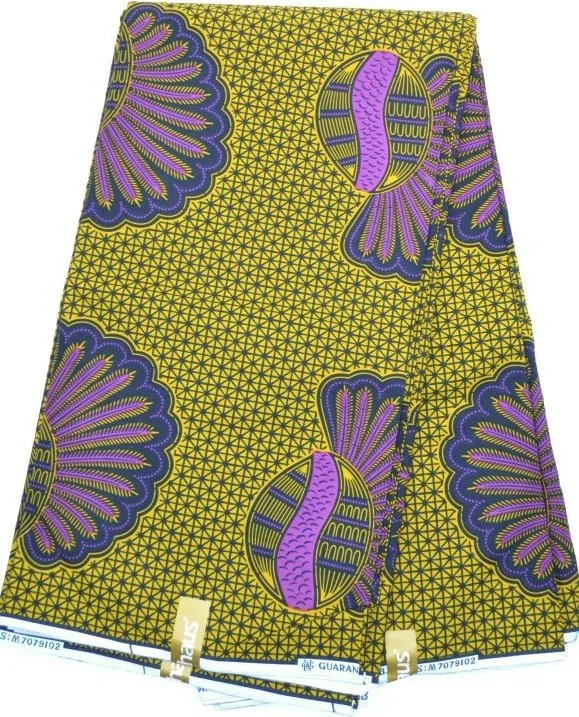 Tissu Wax jaune et violet au Mètre - PREMIUM