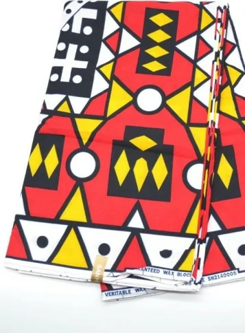 Tissu Wax jaune et rouge au mètre - PREMIUM