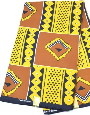 Tissu wax jaune et marron au mètre - PREMIUM