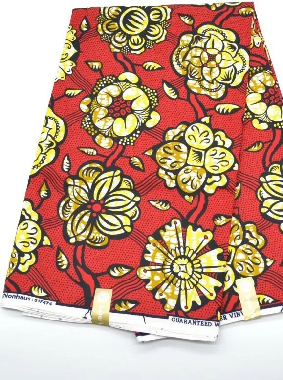 Tissu Wax rouge à fleur au Mètre - STANDARD