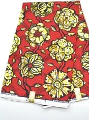 Tissu Wax rouge à fleur au Mètre - STANDARD