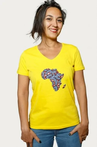 T-shirt jaune pour femme avec carte d'Afrique