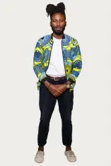 Veste Bombers en tissu wax jaune et bleue