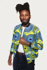 Veste bombers tissu wax bleue et jaune