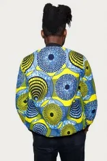 Veste Bombers en tissu wax jaune et bleue