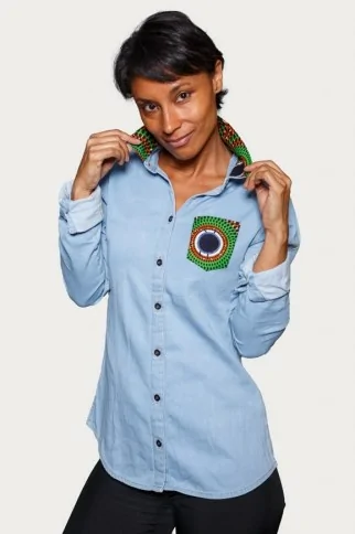 Chemise en jean et tissu wax Femme Chemise en jean et tissu wax Femme