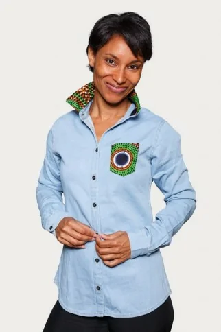 Chemise en jean et tissu wax Femme Chemise en jean et tissu wax Femme