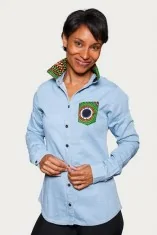 Chemise en jean et tissu wax Femme