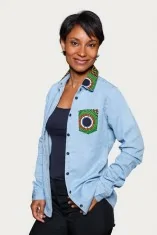 Chemise en jean avec tissu wax