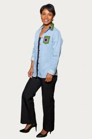 Chemise en jean et tissu wax Femme Chemise en jean et tissu wax Femme