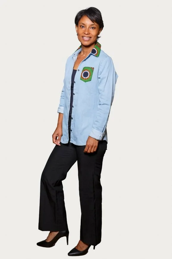 Chemise en jean et tissu wax Femme