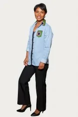 Chemise en jean et tissu wax Femme