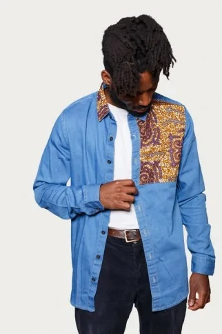 Chemise en jean et tissu wax Homme