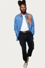 Chemise en jean tissu wax marron