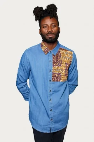 Chemise en jean et tissu wax Homme