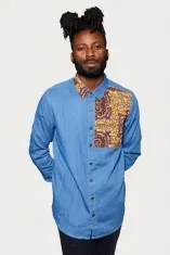 Chemise en jean et tissu wax Homme