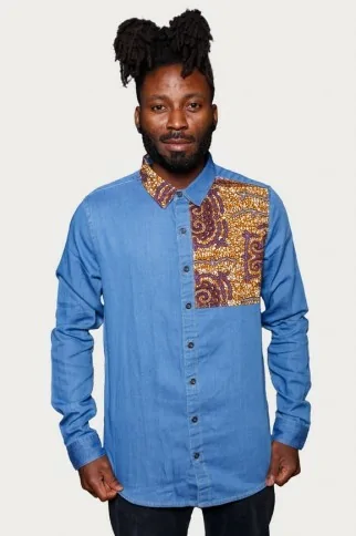 Chemise en jean et tissu wax Homme
