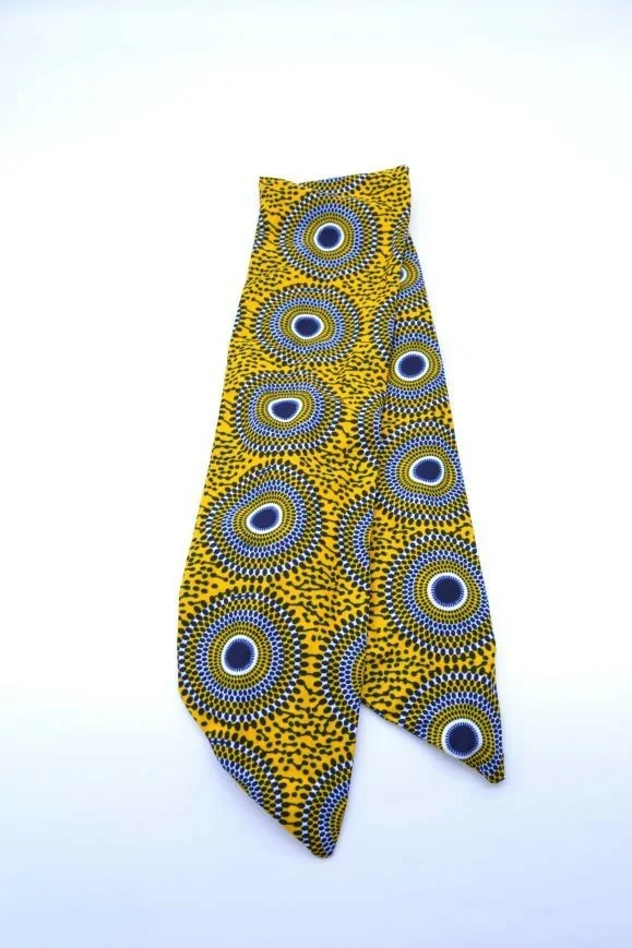 Bandeau tissu wax jaune et gris