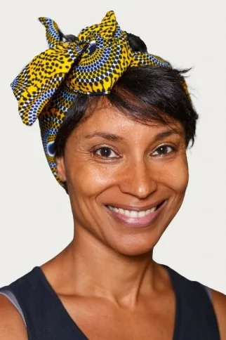 Bandeau en tissu wax jaune et gris