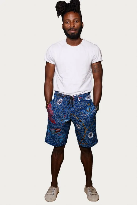 Short bleu en tissu wax