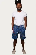 Short bleu en tissu wax