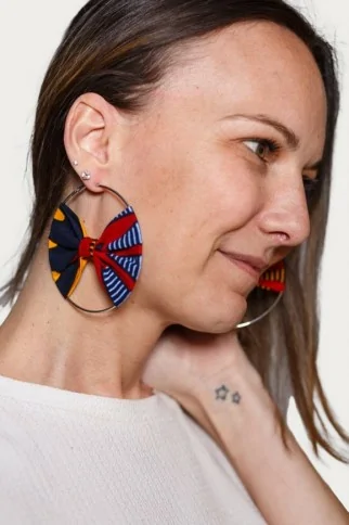 Boucles d'oreilles pendantes gouttes cabochons * wax * tissu Africain  boubou pagne rouge jaune bleu ethnique boucles fantaisies femme cadeaux  fêtes