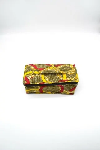 Trousse de toilette jaune et marron en tissu wax Trousse de toilette jaune et marron en tissu wax