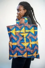 Tote Bag bleu et orange en tissu Wax