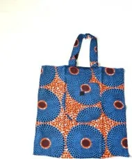 Tote Bag orange avec cercles bleus en tissu Wax
