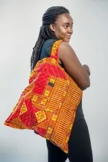 Tote Bag artisanal rouge et orange en tissu wax