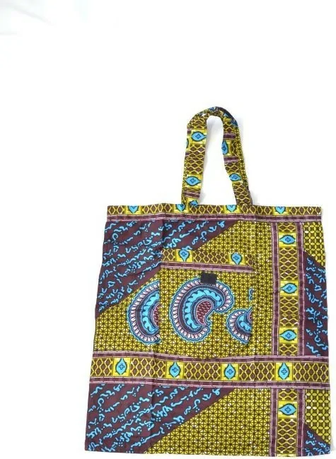 Tote Bag en tissu wax vert à motifs africains