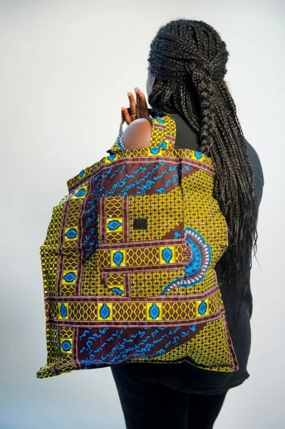 Tote Bag en tissu wax vert à motifs africains