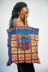 Tote Bag africain en tissu wax orange et bleu