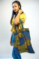 Tote Bag coloré en tissu wax bleu