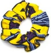 Chouchou en tissu wax jaune et bleu