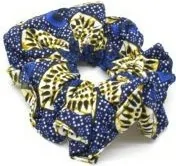 Chouchou flexible bleu et gris en tissu Wax