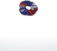 Chouchou en tissu wax bleu, blanc et rouge