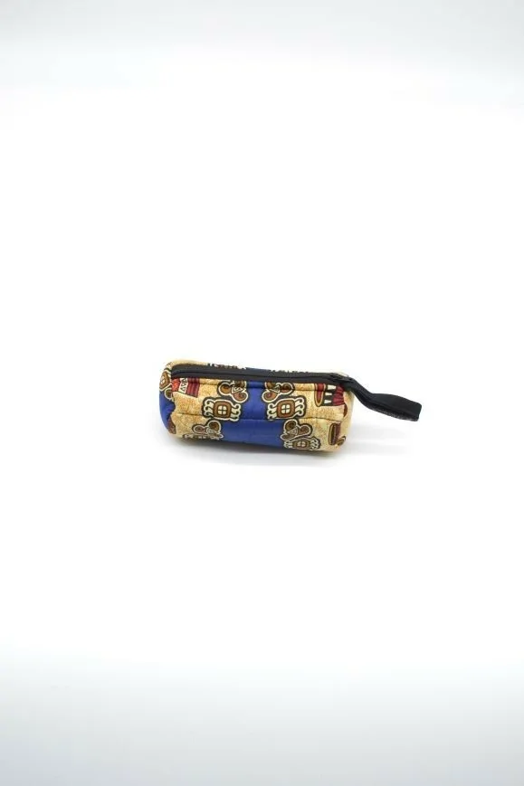 Mini trousse bleu et beige en tissu wax