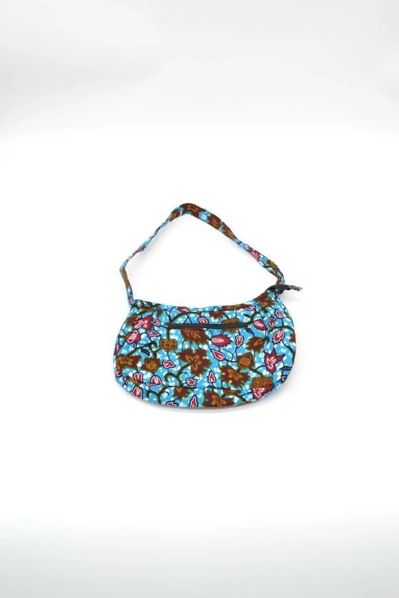 Petit Sac à main bleu et motifs floraux en tissu wax