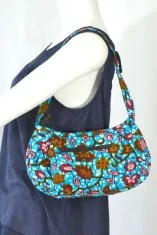 Petit Sac à main bleu et motifs floraux en tissu wax