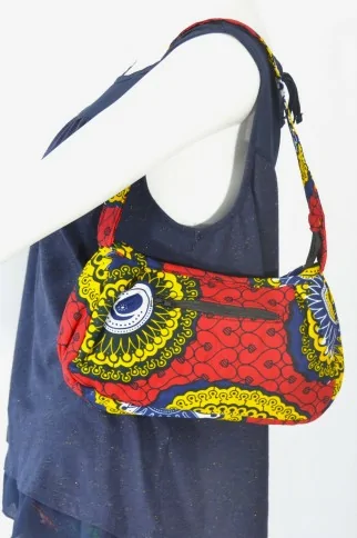 Petit Sac à main rouge et jaune en tissu Wax