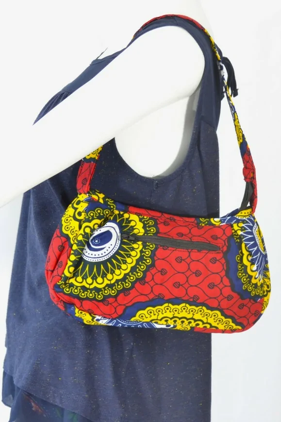 Petit Sac à main rouge et jaune en tissu Wax