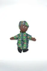 Poupée verte et bleue en tissu wax