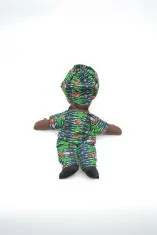 Poupée verte et bleue en tissu wax (Grande)