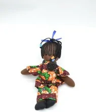 Poupée orange, verte et marron avec son bébé dans le dos (Grande)