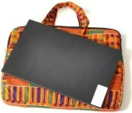 Pochette d'ordinateur orange en tissu wax