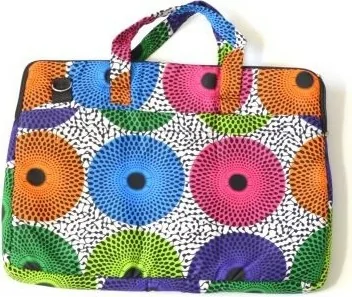 Pochette d'ordinateur avec cercles colorés en tissu wax