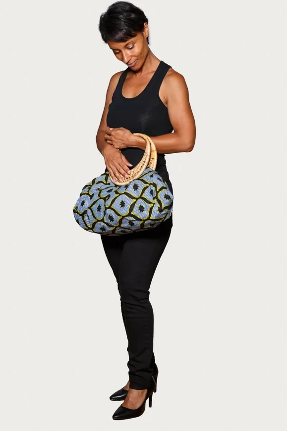 Sac à main en tissu wax bleu et jaune