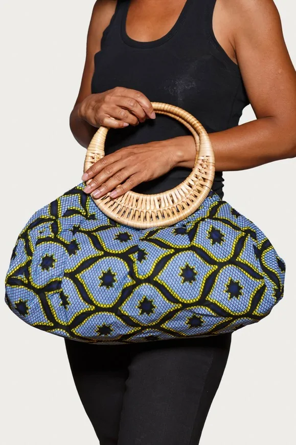 Sac à main en tissu wax bleu et jaune